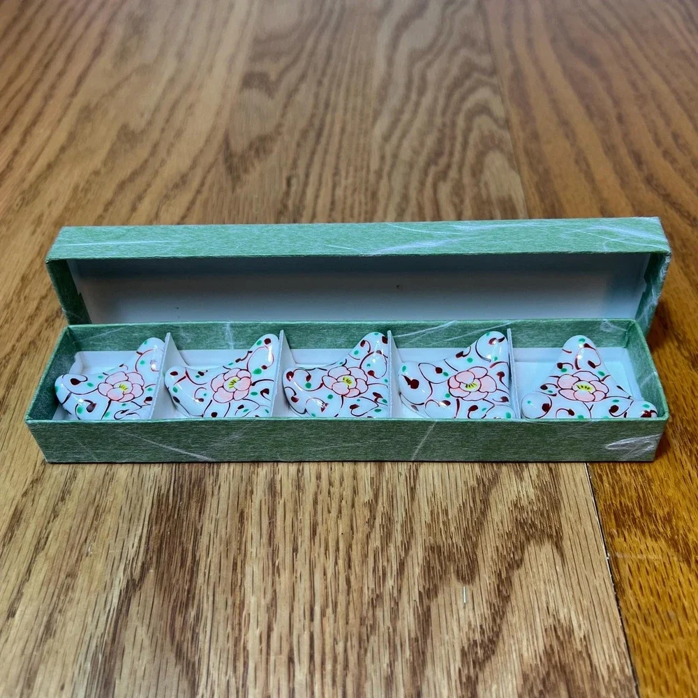 Vintage Lunéville France Faience Knife Rests Set of 5 Hand Painted Floral French